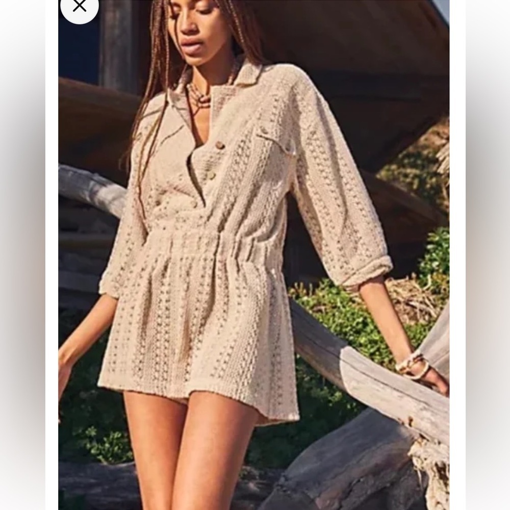 New Free People RYAN Crochet Button-Up Romper